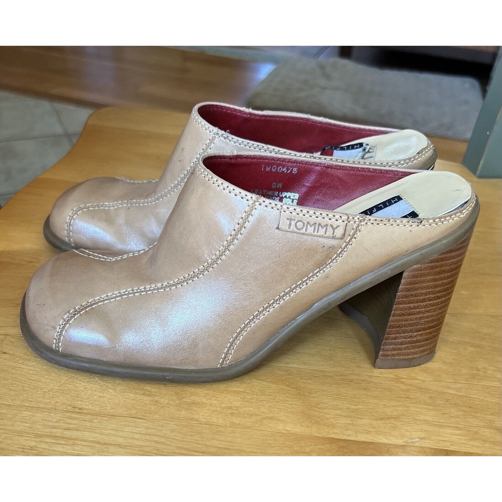 Tommy Hilfiger Leather Tan Clogs / Mules Slip‎ On Slides Size 8.5